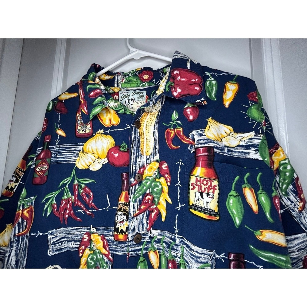 Vintage 90's Y2k Big Dogs Hot Sauce All‎ Over Print Hawaiian Button Down Shirt